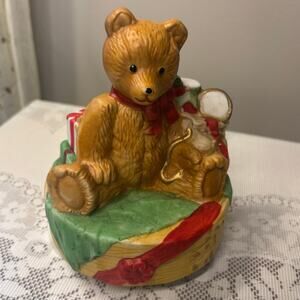 Vintage Christmas Teddy Bear with Toy Bag Music Box Nostalgia Impossible Dream